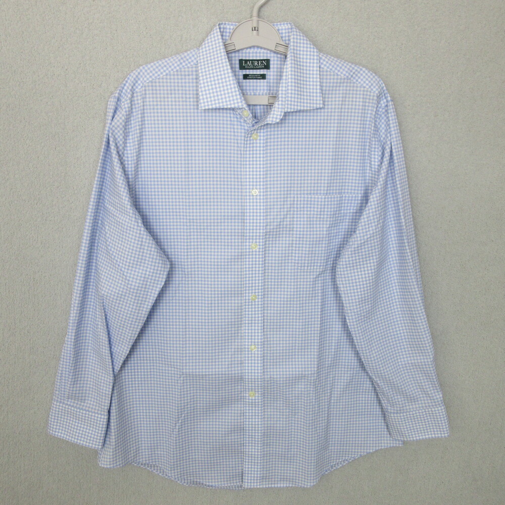 Lauren Ralph Lauren Mens Button Up Shirt 14.5 32/33 Light Blue Gingham Stretch